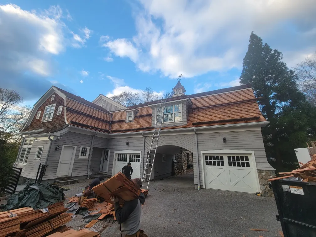 Natural cedar shake roof on an estate home in Greenwich CT
